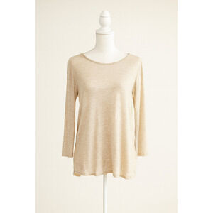 Pebble & Stone S Pleated Back Top Beige Boho Chic Minimalist Chic Layered Blouse